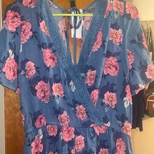 Brand new with tags Target xhilaration brand junior romper-blue w/ pink flowers